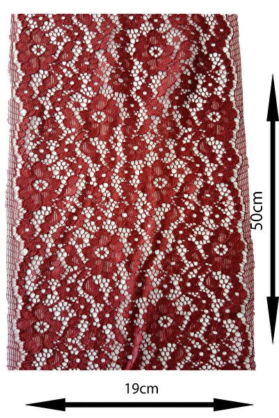 REMSATİC Likralı Dantel - Güpür Bordo Renk Geniş (50cm Uzunluğunda Parça)