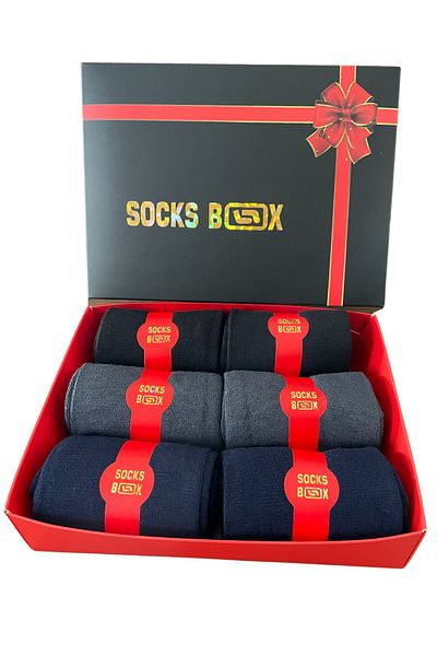 socksbox Bamboo Seasonal Premium Σετ 6 (2 Μαύρα, 2 Μπλε ναυτικό, 2 Καπνιστά) / Κουτί δώρου /40-44