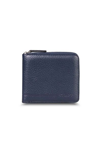 GUARD Portofel retro din piele albastru bleumarin - cu fermoar