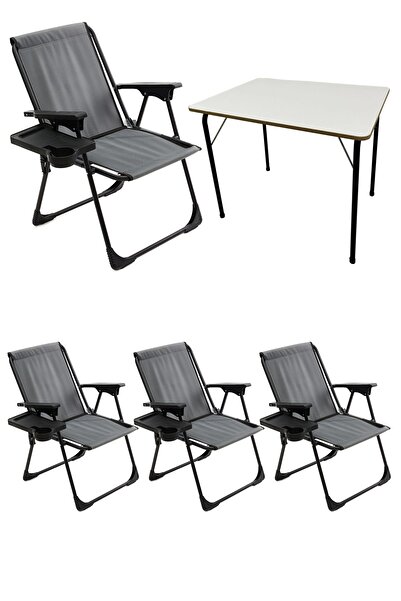 moniev Natura 4 Adet Kamp Sandalyesi Katlanır Sandalye Dikdörtgen Bardaklıklı...