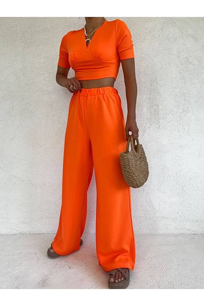 dükkan10butika Orange Women's Blouse and Comfortable Pants Set