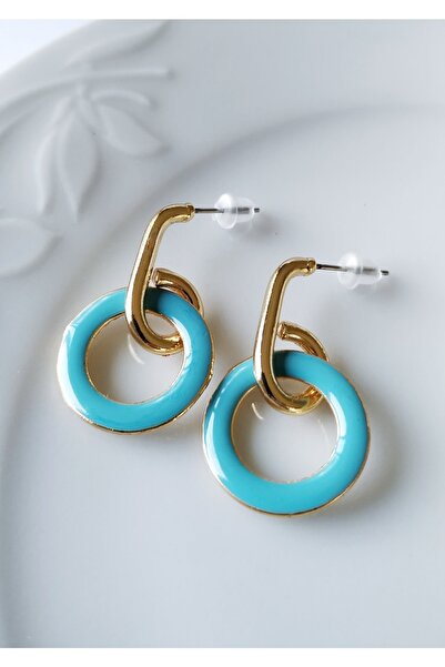 Halley Concept Blue Hoop Enamel Earrings Women