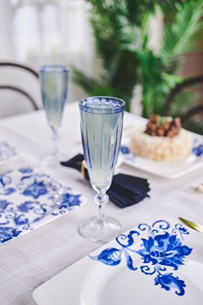 Emsan Elmas Ayaklı 3'lü Bardak Mavi