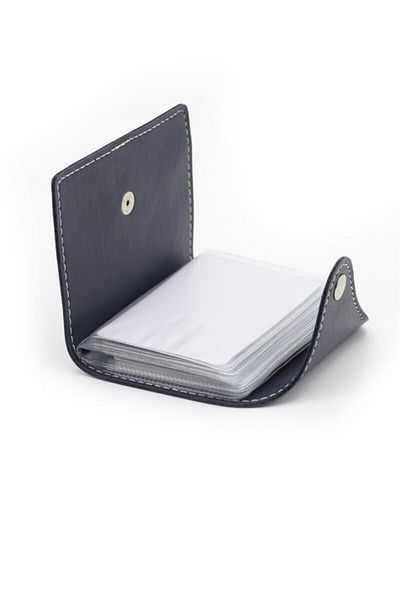 2K Credit Card Holder Dark Blue 10 Leaves Vertical 7.5x9.7 Cm