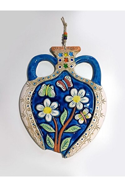 CajuArt Büyük Boy Çiçek Motifli Seramik Testi Duvar Dekoru Süs