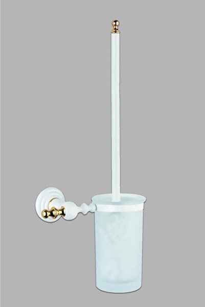 Saray Banyo فرشاة المرحاض باللون الأبيض والذهبي