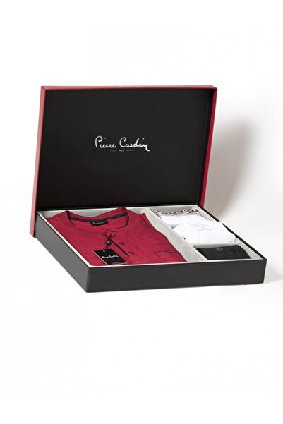 Pierre Cardin Ανδρικό σετ πιτζάμες από χτενισμένο βαμβάκι σε μπορντό χρώμα, 4...