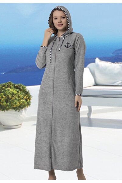 ESRATEKS Kadın Fermuarlı Kapüşonlu Uzun Elbise