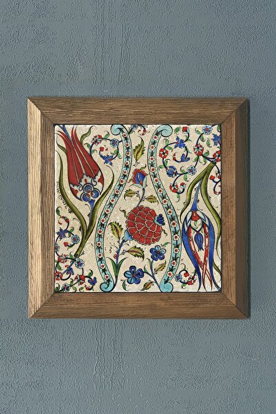 Oscar Stone Decor Masif Çerçeveli Çini Desen Tile Doğaltaş Tablo Pano 28x28 cm