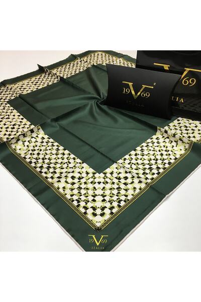 19V69 ITALIA Zümrüt Twill Eşarp Black Seri 90x90 Cm Eşarp Askısı Ve Hediyelik...