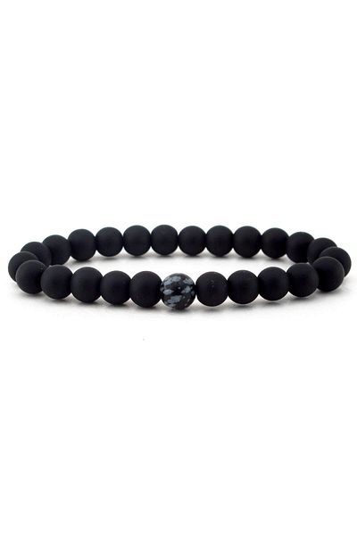 Solfera Men's Black Matte Onyx Obsidian Original Natural Stone Bracelet B1857
