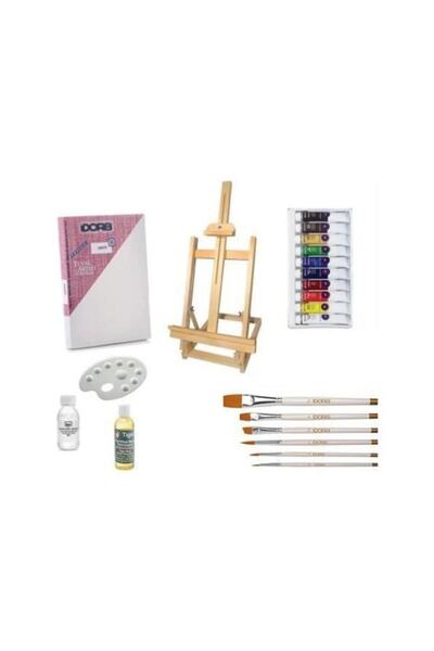 Cem Akrilik Boya Başlangıç Seti Masa Üstü Şövale Ahşap Set 1