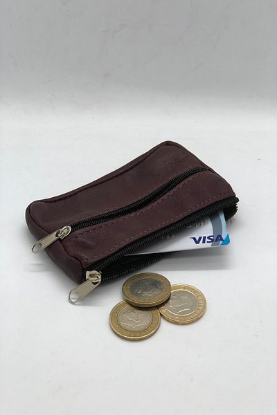 MENİSE Genuine Leather Coin Unisex Coin - Claret Red