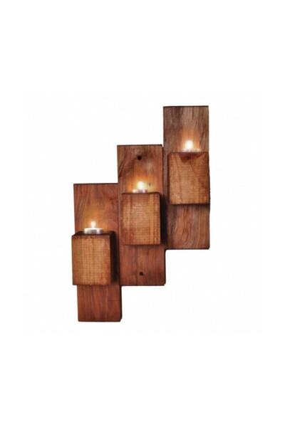 UmutHomeDesing Ahşap 3'lü Duvar Mumluk.