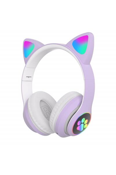 AteşTech Kart Girişli Kedi Bluetooth Kulaklık Yüksek Ses Akıllı Led Kulaklık