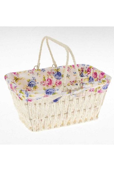 Fame Kıtchen Fabric Covered Wicker Bread Basket Rectangular - Cream