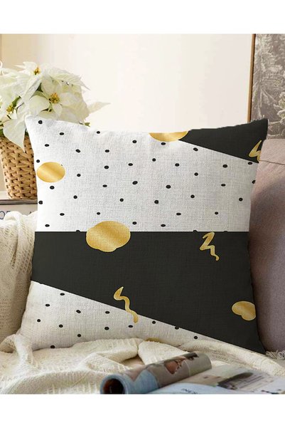 Realhomes Dvostrana crna jastučnica sa polka tačkastim uzorkom od rašel pleti...