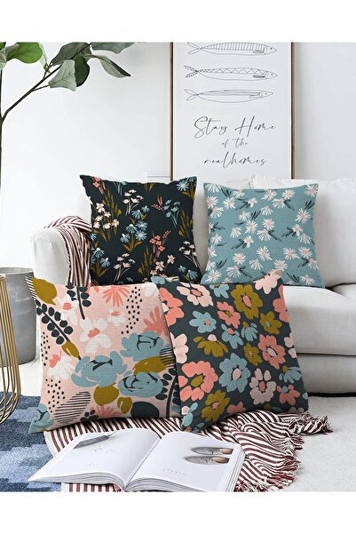 Realhomes Set de huse de pernă tricotate Raschel, cu model de flori colorate,...