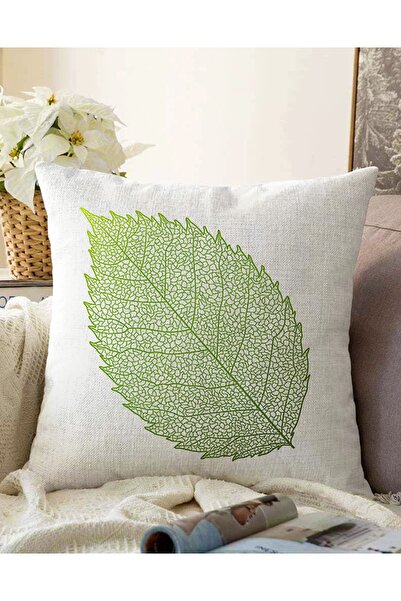 Realhomes غطاء وسادة محبوك حديث بتصميم ورقة الخريف الخضراء على أرضية بيضاء مز...