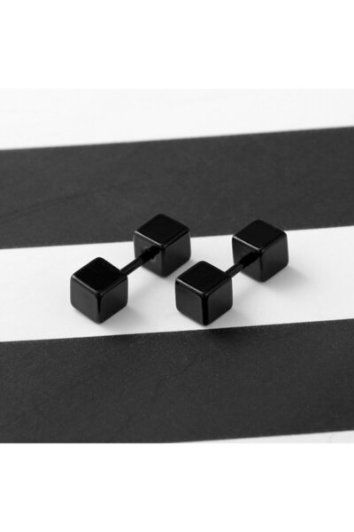 Vilma Aksesuar Stainless Steel Barbell Earrings Black Color (2 Pieces)