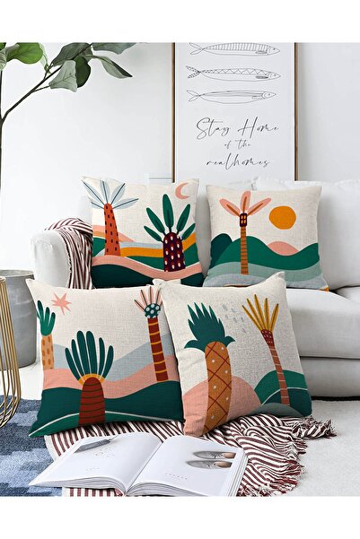 Realhomes Set de 4 două fețe, cu fundal, colorat, cu desen, copac cu model Ra...