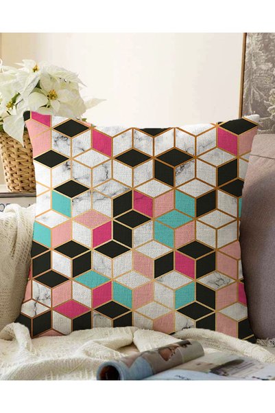 Realhomes Dvostrana šarena geometrijska mramorna navlaka za jastuk sa digital...