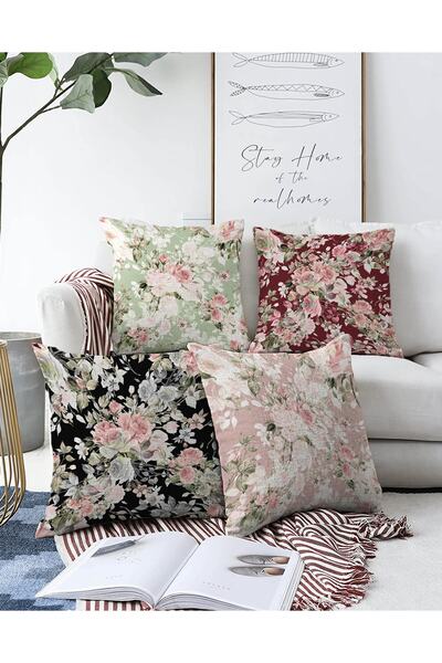 Realhomes 4-Piece Double-Sided Colorful Flower Pattern on the Floor Modern Ra...
