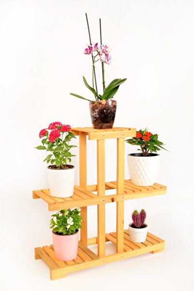 Tahta Bahçesi Saksı Standı - Çiçeklik Rafı - Ahşap Saksılık - Bahçe Dekorasyo...