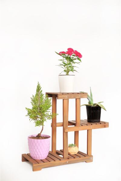 Tahta Bahçesi Saksı Standı - Çiçeklik Rafı - Ahşap Saksılık - Bahçe Dekorasyo...