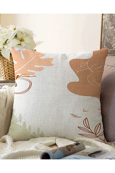 Realhomes Διπλής όψης Onedraw Cartoon Leaf Motif Ψηφιακή τυπωμένη μοντέρνα ριχτάρι μαξιλαροθήκη Raschel