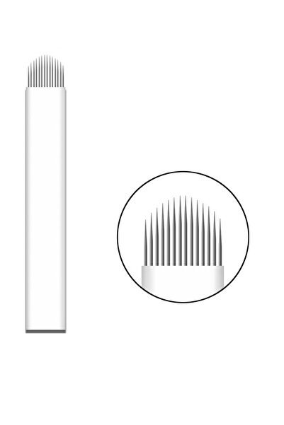 Lalvolin 14 U Pin Microblading Iğnesi 14 Numara Iğne 0.25mm Beyaz Blades 10 Adet