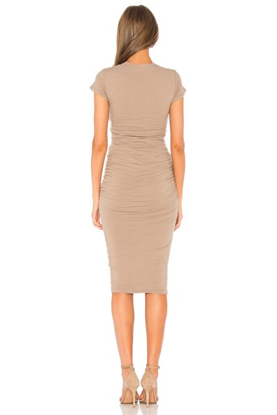 By Kul Design Γυναικείο φόρεμα με λαιμόκοψη και λεπτομέρεια με κορδόνι από μεταξωτό μίντι