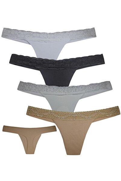 CottonStar Kadın Dantelli Lazer Kesim / Iz Yapmaz String 4'lü Paket
