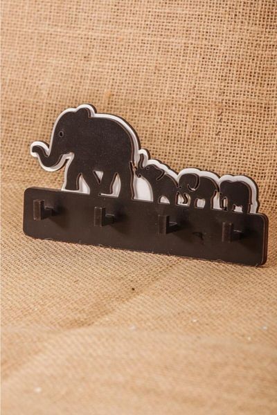 CajuArt Decorative Cute Elephants Wooden Key Hanger Keychain