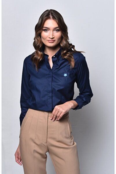 FORGETMENOT Kadın Lacivert Likrali Yaka Düğmeli Gömlek