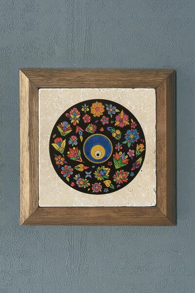 Oscar Stone Decor Masif Çerçeveli Nazar Boncuğu Doğaltaş Tablo 28x28 Cm