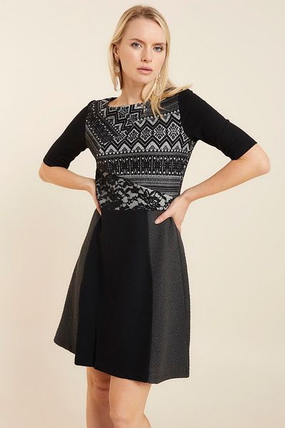 Hanna's by Hanna Darsa Women's Black Lace and Ethnic Pattern Garnished Dress