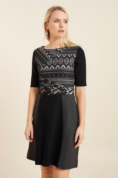 Hanna's by Hanna Darsa Women's Black Lace and Ethnic Pattern Garnished Dress