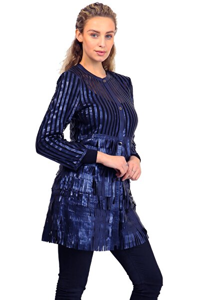 Zamback Püsküllü Uzun Deri Ceket