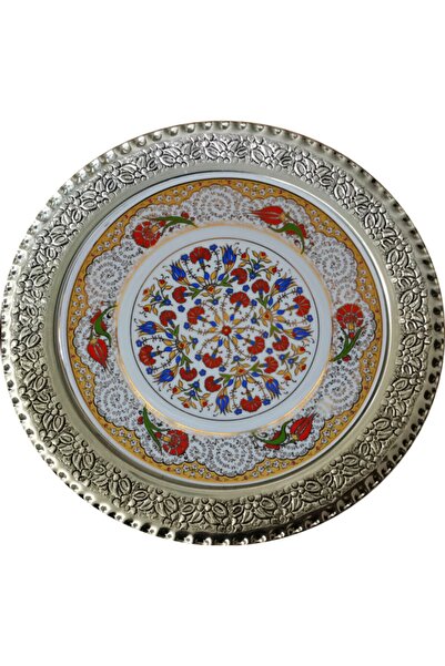 Armada Çini Armada Cini Prt 44 25 Cm Yellow Gold Gilt Tulip Carnation Silver Framed Porcelain Cini Plate