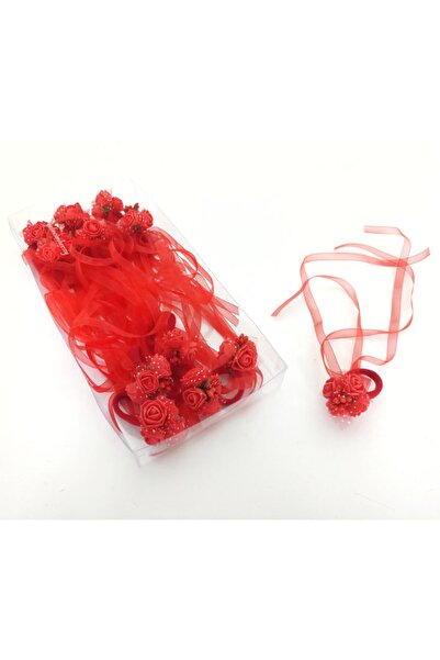 Gelincimherşey 12-компонентна гривна за шаферки, украсена с червени цветя и п...