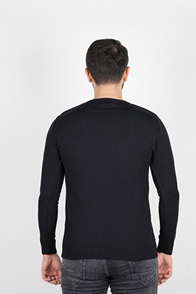 Çizgi Triko Κανονικό ανδρικό πλεκτό μπλε πουλόβερ με λαιμόκοψη μανίκια και μέση ελαστική χειμερινή ύφανση