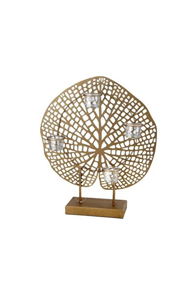 Zücev 48cm Pirinç Ayaklı 4'lü Gold Mantar Şamdan/mumluk Deccor-27