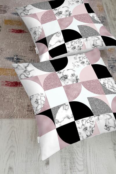 Realhomes Pernă de podea modernă cu model de marmură fucsia în forme geometrice