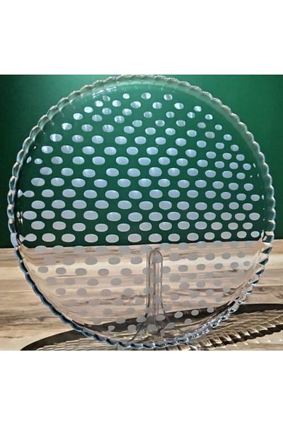DECOCIA Round Glass Cake and Presentation Tray with Hotpoint Pattern