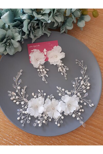 KONTES GELİN Saç Aksesuarı Ve Küpe