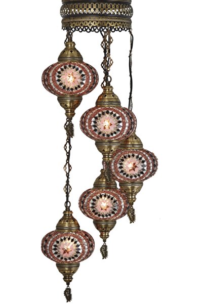 Demmex Mozaik Lamba 5'li Osmanlı Otantik Renkli Camlı El Yapımı Boho Sarkıt A...