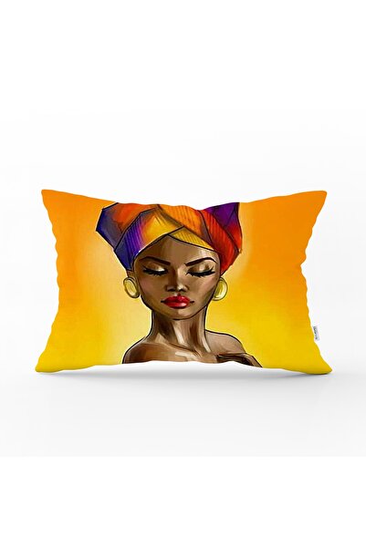 Realhomes غطاء وسادة مستطيل مزخرف بتصميم خاص مع شكل امرأة أفريقية