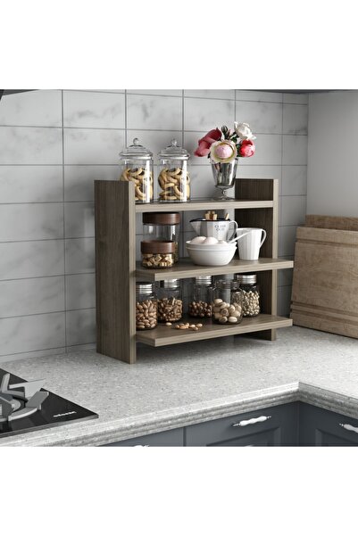 DEKOROSSO Veron Mutfak Rafı Baharatlık Tezgah Üstü Raf Ceviz
