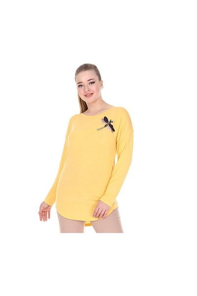 DİLARAS Plus Size Slit Pearl Dragonfly Embroidered Long Sleeve Blouse